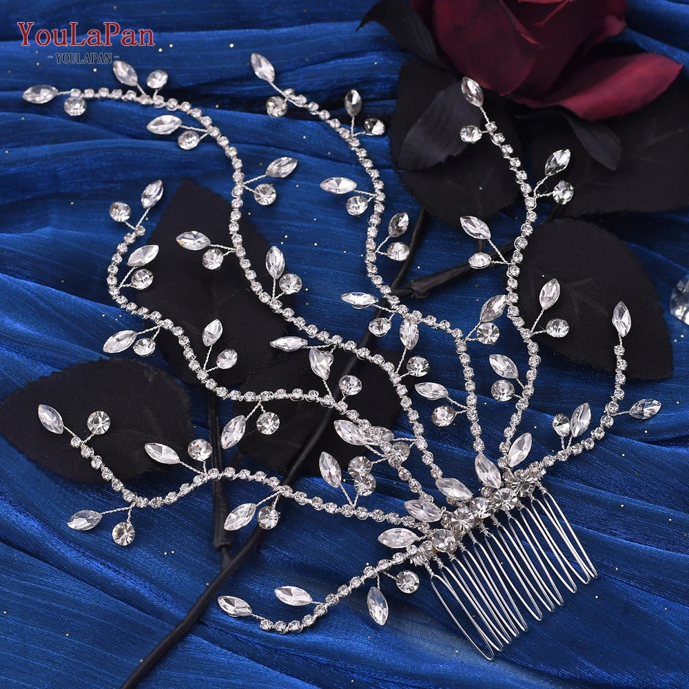 Fashion Bridal Tiara Rhinestone Wedding Head Piece Bride Side Comb Wedding Hair Accessories Women Girl Headwear - EUFASHIONBAGS