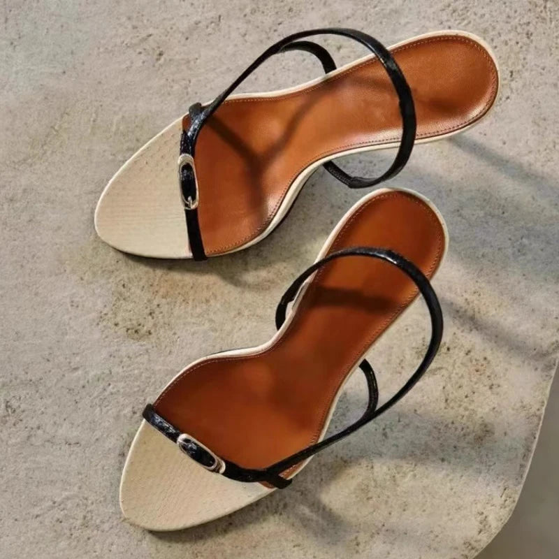 Summer Fashion Buckle Open Toe Slip On Back Strap Sandals Women Black White High Heels Wedding Prom Shoes Zapatos Mujer - EUFASHIONBAGS