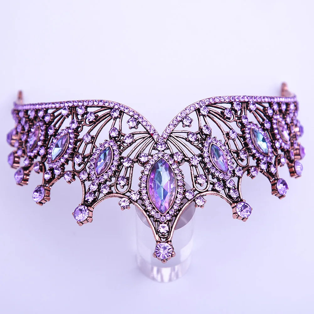 Baroque Luxury Bling Purple Crystal Bridal Tiaras Witch Crowns Women Rhinestone Pageant Diadem Wedding Costume Hair Accessories - EUFASHIONBAGS