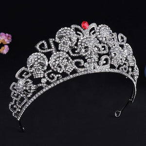 Gothic Black Skull Crystal Tiaras Crowns Queen Skeleton Diadem Witch Headdress Jewelry Halloween Cosplay Party Head Accessories