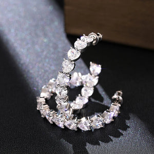 Heart Cubic Zirconia Hoop Earrings for Women Luxury Promise Circle Rings Fashion Versatile Female Earrings Love Jewelry