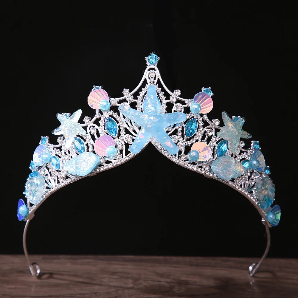 Baroque Mermaid Fish Crowns Ocean Style Costume Seashell Starfish Tiaras for Women Girl Princess Birthday Party Hair Accessories - EUFASHIONBAGS