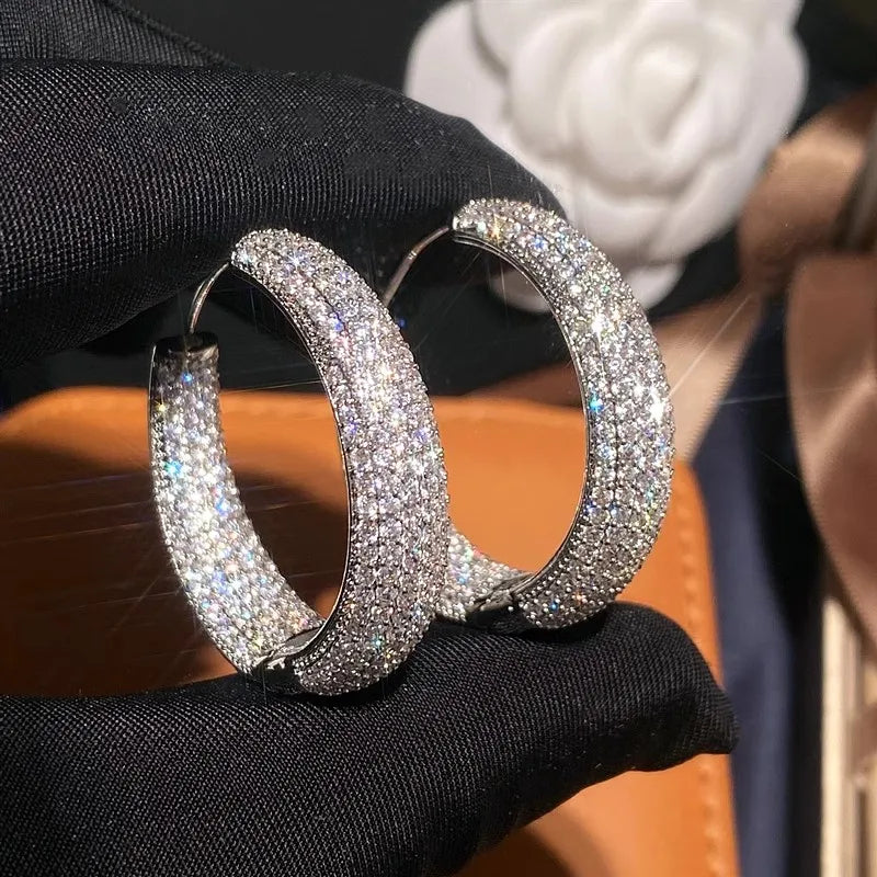 Fashion Gorgeous Shining Circle Round Hoop Earrings Female Party Jewelry with Brilliant Zirconia Luxury Lady Accessories - EUFASHIONBAGS