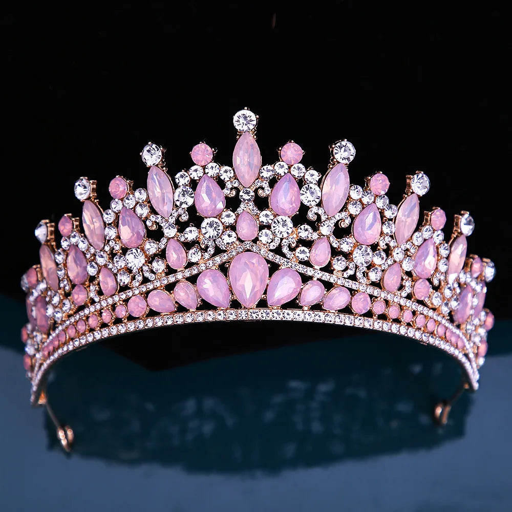 Many Styles Baroque Pink Blue Green White Opal Crystal Bridal Tiaras Crown Gold Color Rhinestone Pageant Diadem Hair Accessories - EUFASHIONBAGS