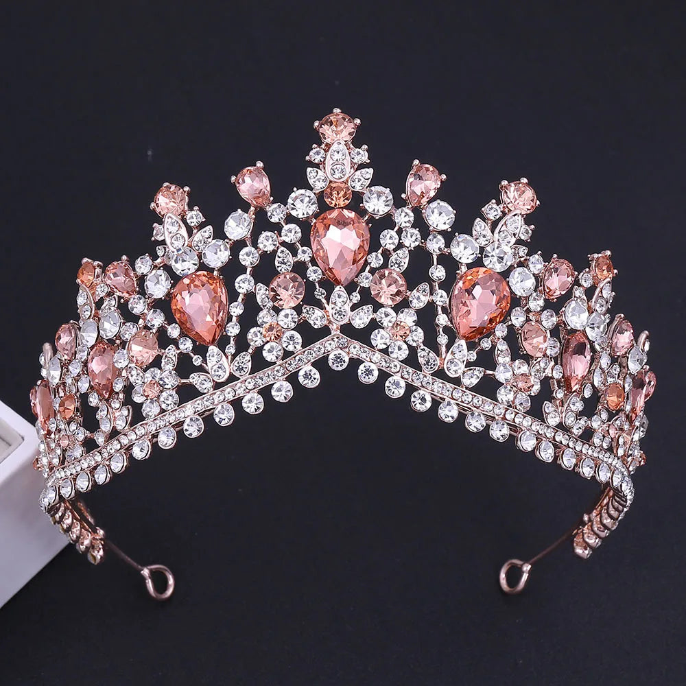 Luxury Forest Pink Blue Opal Crystal Bridal Tiaras Royal Queen Crown Rhinestone Pageant Diadem Wedding Hair Costume Accessories - EUFASHIONBAGS