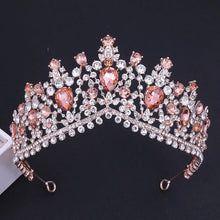 Cargar imagen en el visor de la galería, Luxury Forest Pink Blue Opal Crystal Bridal Tiaras Royal Queen Crown Rhinestone Pageant Diadem Wedding Hair Costume Accessories