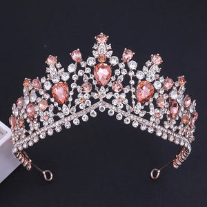 Luxury Forest Pink Blue Opal Crystal Bridal Tiaras Royal Queen Crown Rhinestone Pageant Diadem Wedding Hair Costume Accessories