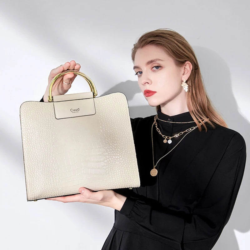 Women Genuine Leather Bag Luxury Famous Brand Women Crocodile Pattern Cowhide Bag Women Leather Shoulder Bag - EUFASHIONBAGS