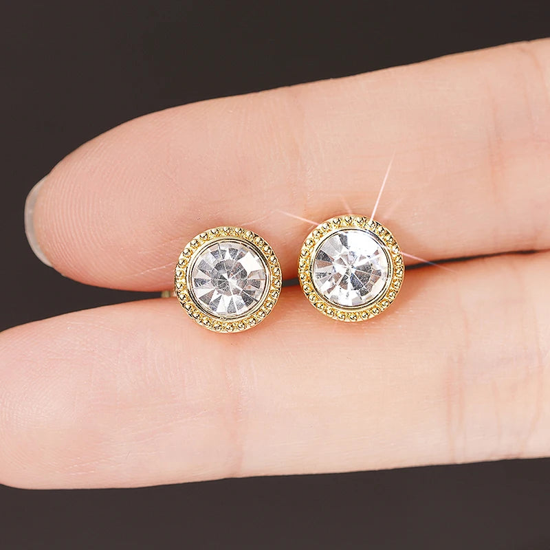 Classic Round Cubic Zirconia Stud Earrings for Women Gold Color Simple and Elegant Female Earrings Timeless Style Jewelry - EUFASHIONBAGS