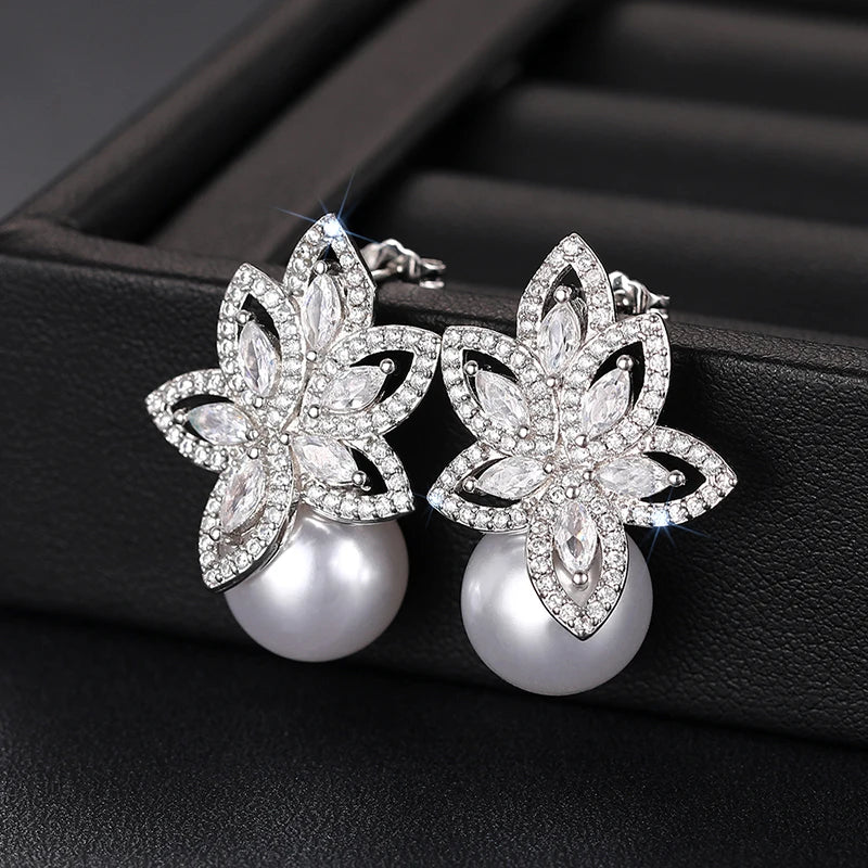 Graceful Temperament Pendant Earrings Lady Simulated Pearl Jewelry for Engagement Luxury Bridal Wedding Accessories Gift