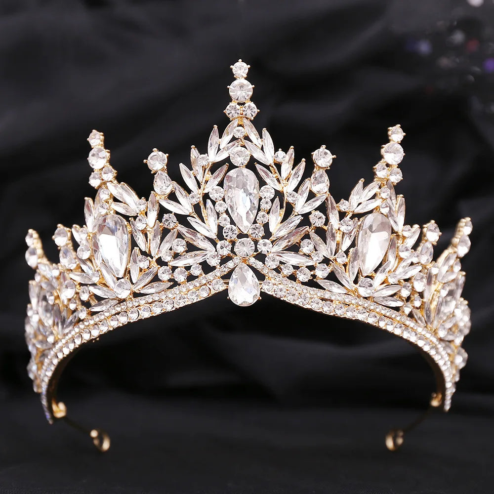 Luxury Forest Queen Crystal Leaves Bridal Tiaras Royal Baroque Crowns Rhinestone Pageant Diadem Wedding Costume Hair Accessories - EUFASHIONBAGS