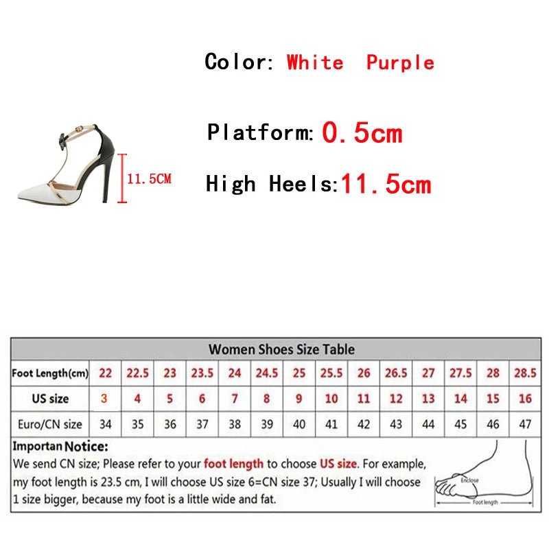 Fashion Design Bowknot Ankle Strap Women Pumps Sexy Pointed Toe Stripper High Heels Wedding Banquet Shoes Sandals Female