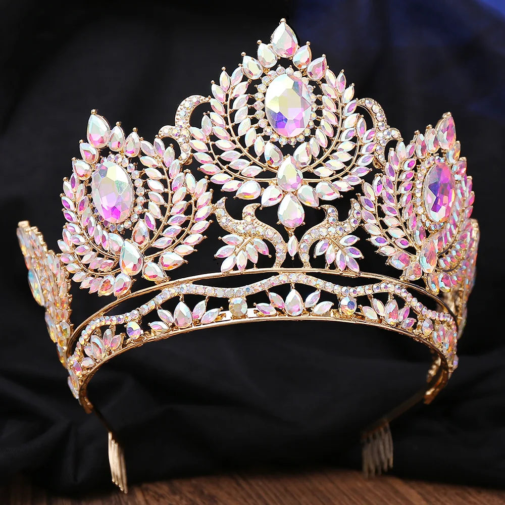 Miss Universe Wedding Crown With Comb Queen Rhinestone Tiaras Party Stage Show Hair Jewelry for Pageant Diadem Head Accessories - EUFASHIONBAGS