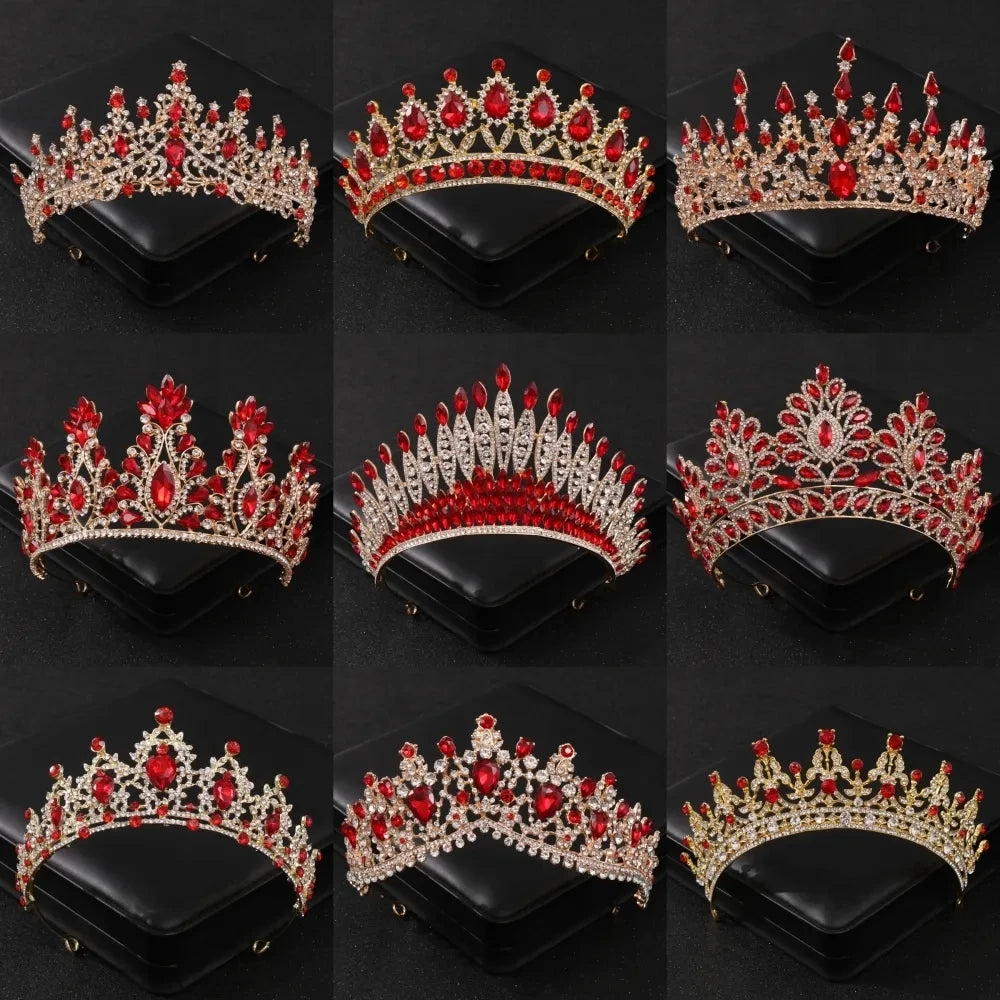 Baroque Gold Color Red Crystal Tiaras And Crowns Rhinestone Bridal Diadem Crown Tiara For Women Wedding Hair Accessories Jewelry - EUFASHIONBAGS