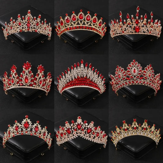 Baroque Gold Color Red Crystal Tiaras And Crowns Rhinestone Bridal Diadem Crown Tiara For Women Wedding Hair Accessories Jewelry