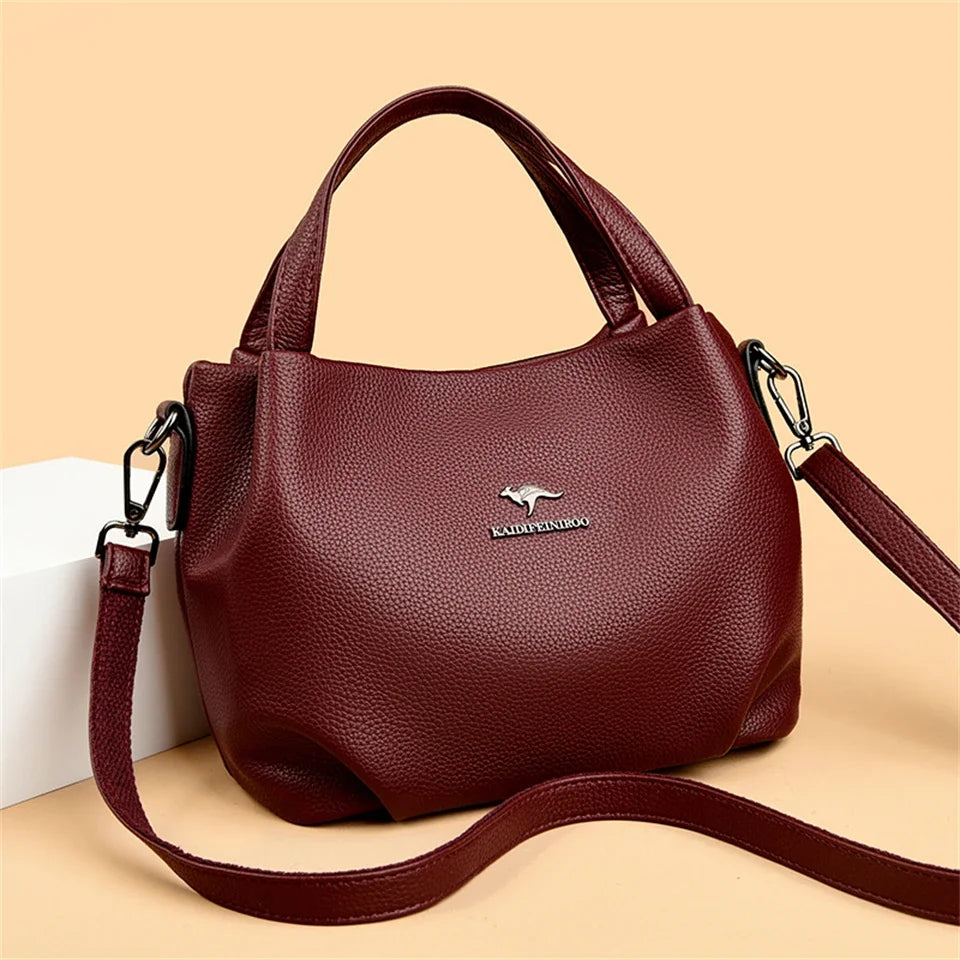 Women Soft Leather Top-Handle Bags Luxury Designer Handbag Solid Color Ladies Shoulder Crossbody Bag