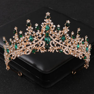 Baroque Green Crystal Tiaras And Crowns Rhinestone Prom Bridal Wedding Hair Accessories Jewelry Crown Tiara For Women Bride Gift