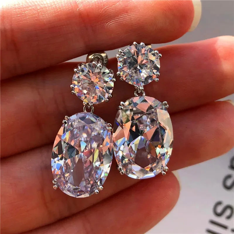 Simple Stylish Big Oval CZ Women Drop Earrings Elegant Female Accessories Brilliant Cubic Zirconia Earring Trendy Jewelry