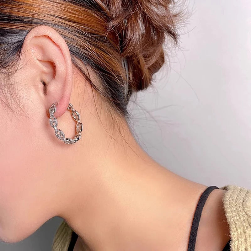 Gorgeous Circle Hoop Earrings Female Daily Party Accessories Luxury Silver Color Brilliant Zirconia Jewelry for Women - EUFASHIONBAGS