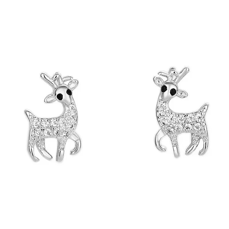 Cute Deer Animal Stud Earrings for Women Silver Color/Rose Gold Color Newly Designed Christmas Earrings Nice Gift Jewelry