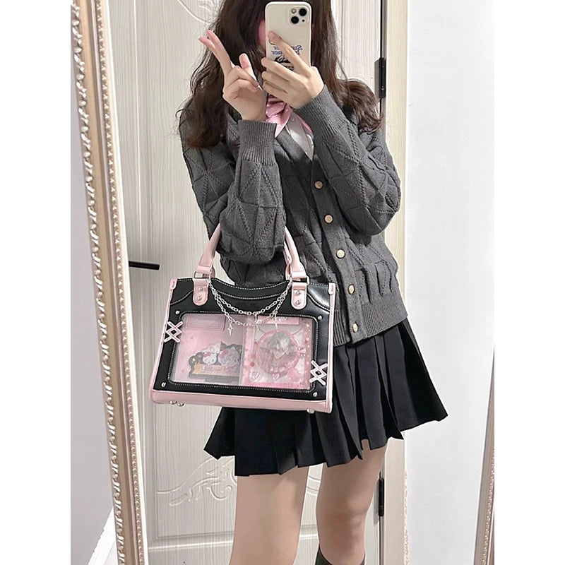 Lolita Women Ita Bags Fashion 2024 Patchwork E Girl Crossbody Shoulder Cool Bags Individuality Subculture DIY Bolso Mujer - EUFASHIONBAGS