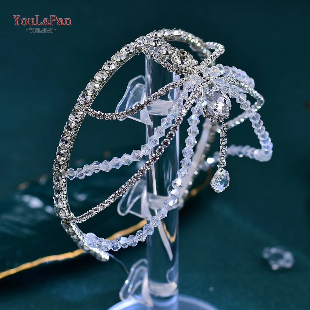 Shiny Cristal Rhinestone Chain Bride Headband Women Headwear Ornaments for Braids Banquet Event Tiara HP665 - EUFASHIONBAGS