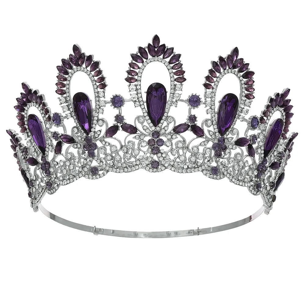 Baroque Miss Universe Crystal Feather Round Bridal Tiaras Crowns Royal Queen Rhinestone Pageant Diadem Wedding Hair Accessories - EUFASHIONBAGS