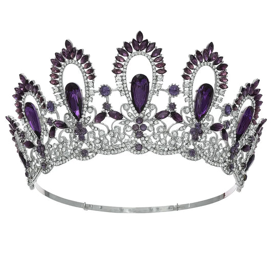 Baroque Miss Universe Crystal Feather Round Bridal Tiaras Crowns Royal Queen Rhinestone Pageant Diadem Wedding Hair Accessories