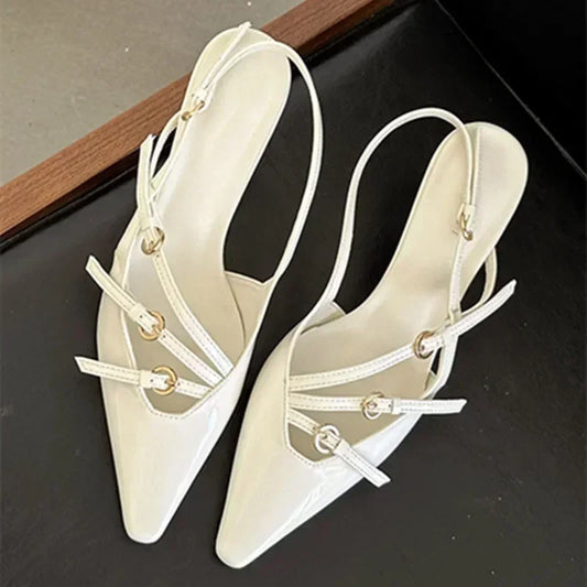 High Heeled Sandals for Women Sexy Pointed Toe Slingbacks Dress Shoes Ladies Elegant Belt Buckle Band Mule Women Pumps