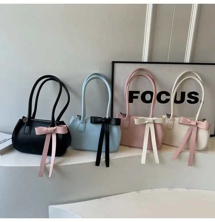 Pink Shoulder Bags Women 2025 Fairycore Aesthetic Leather Underarm Bag Ladies Versatile Casual Handbag Y2k - EUFASHIONBAGS