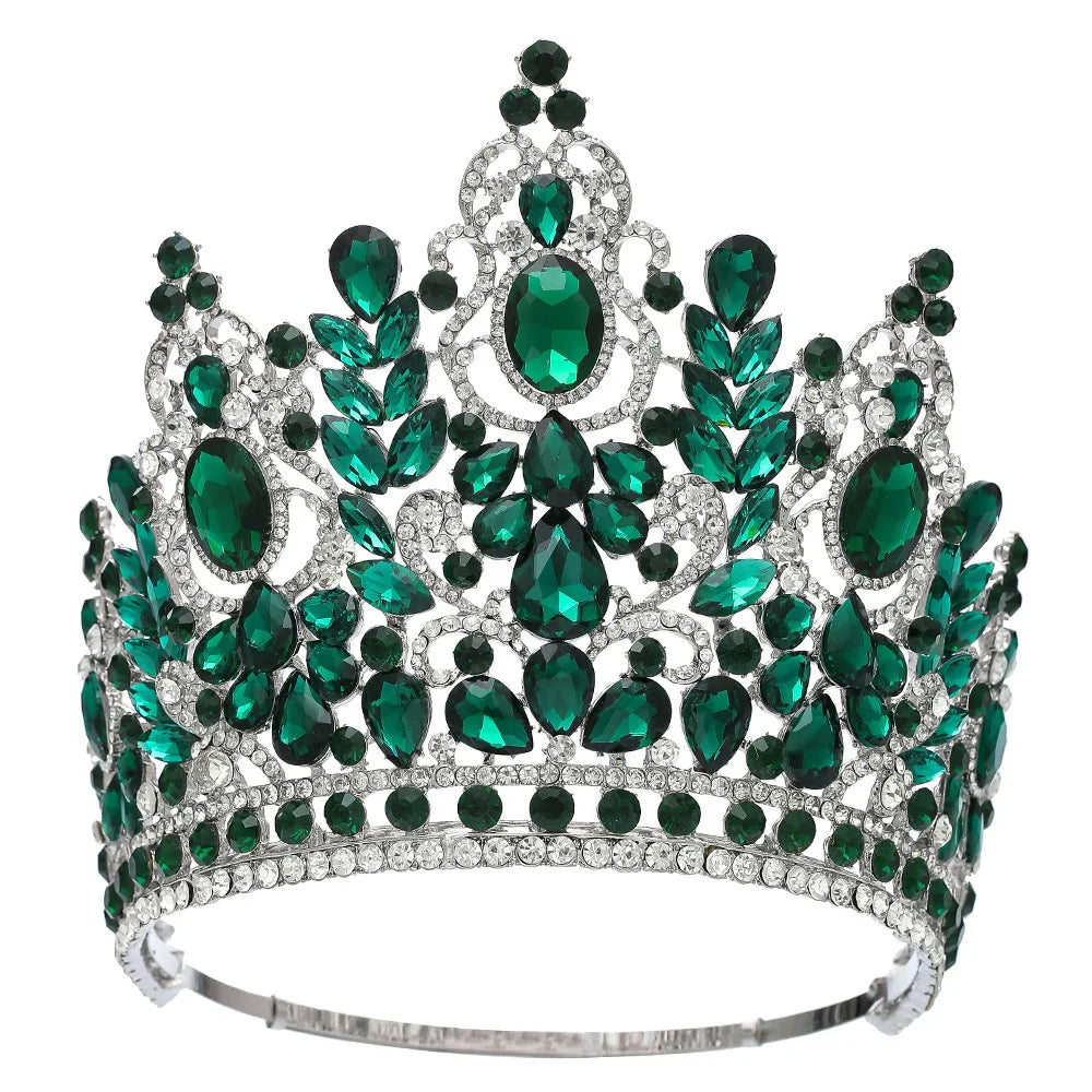 New Baroque Miss Universe Big Round Crown Luxury High Royal Queen Wedding Crowns Crystal Banquet Tiaras Costume Hair Accessories - EUFASHIONBAGS