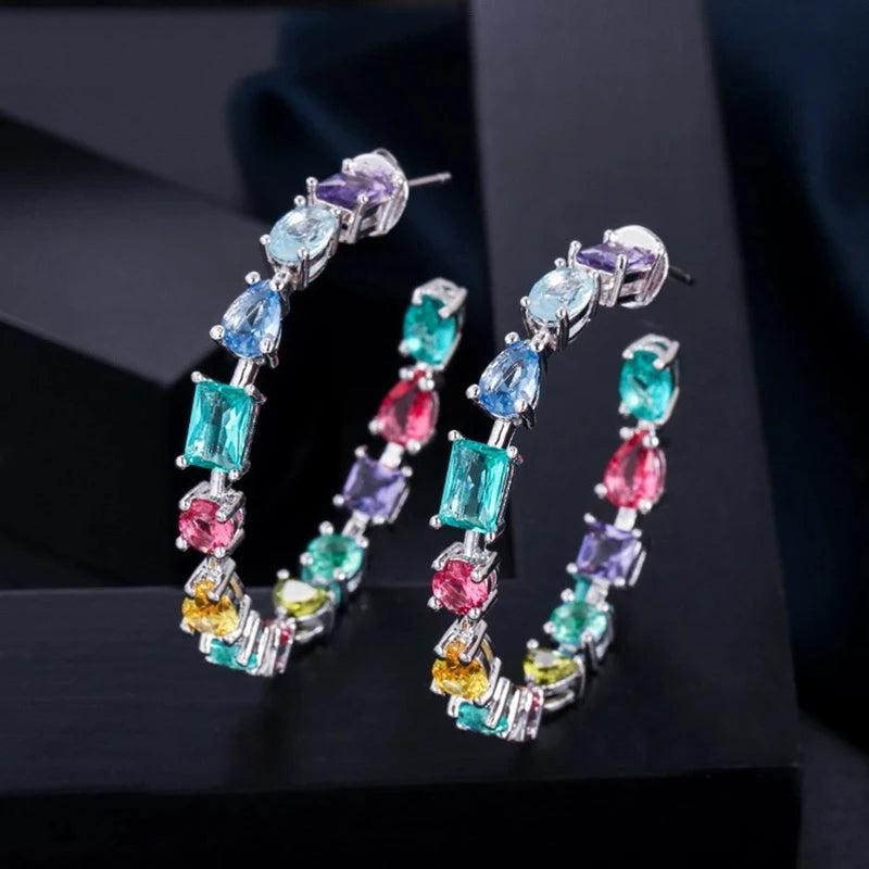 Big Rainbow CZ Hoop Earrings for Women Fashion Geometric Cubic Zircon Luxury Female Accessories Wedding Party New Jewelry - EUFASHIONBAGS