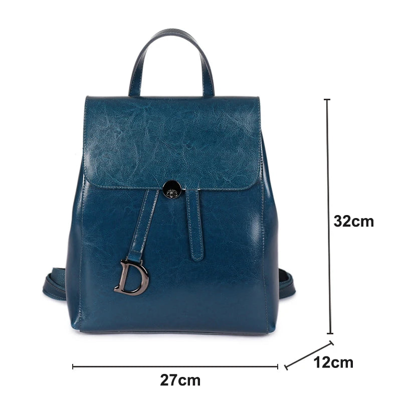 Genuine Leather Women's Backpack Retro College Style Girls Shoulder Bag High Quality Cowhide School Bags Large Tote Bag