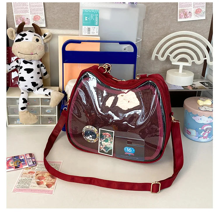 Kawaii Women Ita Bags Aesthetic New Designer Cat Shaped Crossbody Shoulder Bolsa Y2K Harajuku Lolita DIY Badge Bolso Mujer - EUFASHIONBAGS