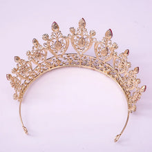 Cargar imagen en el visor de la galería, Baroque Luxury Purple Royal Queen Wedding Crown Rhinestone Crystal Bride Diadem Pageant Headdress Tiaras Hair Jewelry Accessory