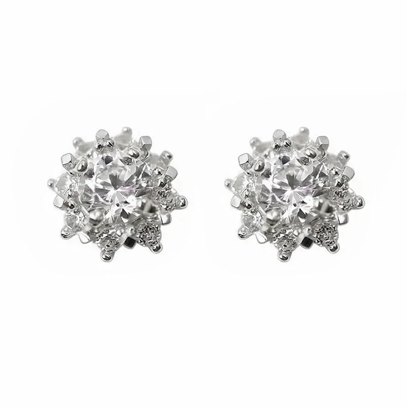 Flower Cubic Zirconia Stud Earrings for Women Aesthetic Shiny Accessories Simple Creative Charms Party Jewelry