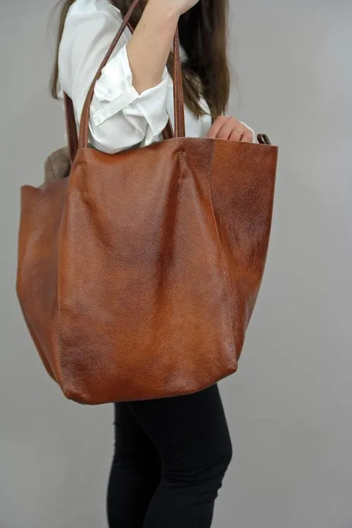 Luxury Soft Pu Leather Hand Bags Big Tote Retro Lady Shopper Purses Casual Over Large Women Shoulder Bags Designer Handbags - EUFASHIONBAGS