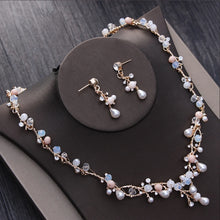 Cargar imagen en el visor de la galería, Noble Crystal Beads Pearl Bridal Jewelry Sets Rhinestone Pageant Diadem Tiaras Necklace Earrings Crown Wedding Dubai Jewelry Set