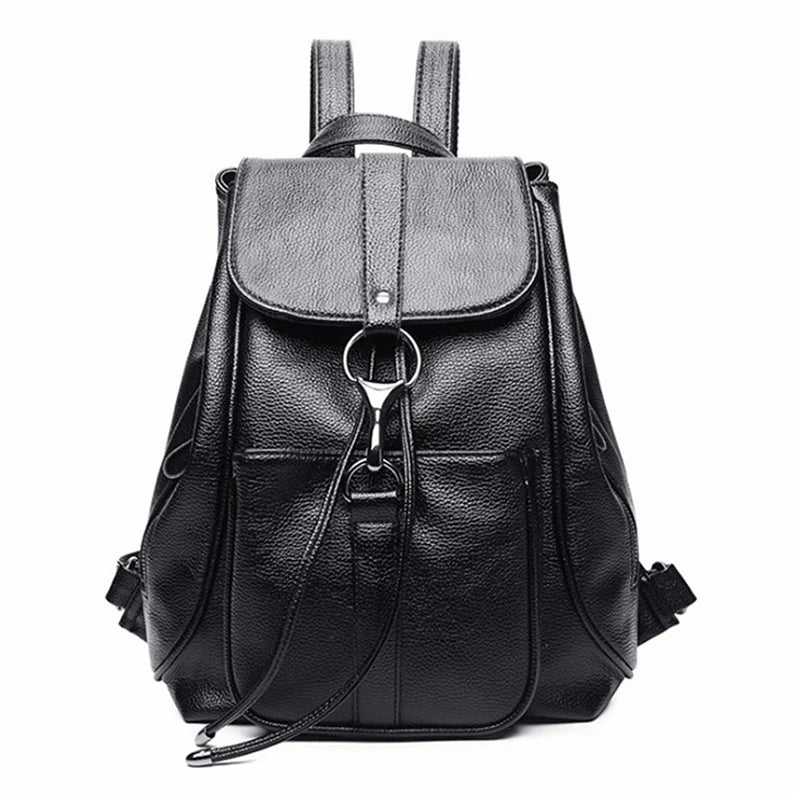 Women Backpack New PU Leather Girls School Bag Large Capacity Black High Quality Anti Theft Female Backpacks