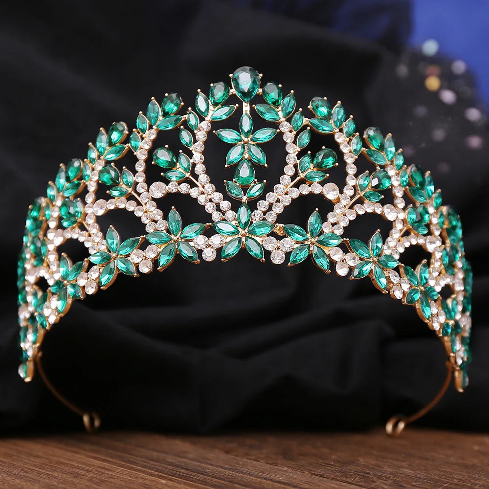 Vintage Baroque Style Rhinestone Bridal Leaf Crystal Crown Wedding Headdress Floral Diadem Party Accessories Pageant Queen Tiara