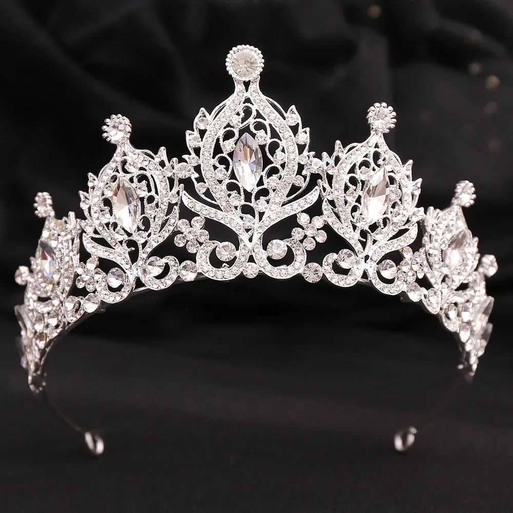 Baroque Luxury Silver AB Color Crystal Bridal Crown Headwear Rhinestone Pageant Diadem Veil Tiara Wedding Hair Dress Accessories