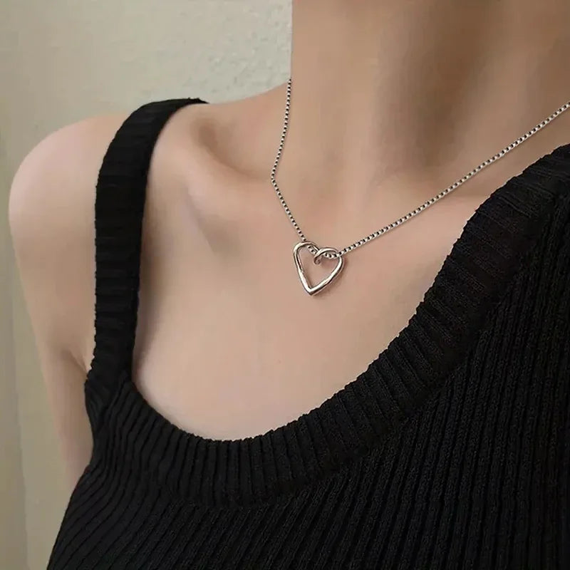 Glossy Hollow Heart Pendant Necklace for Women New Trendy Love Wedding Party Jewelry Exquisite All-matching Accessories - EUFASHIONBAGS