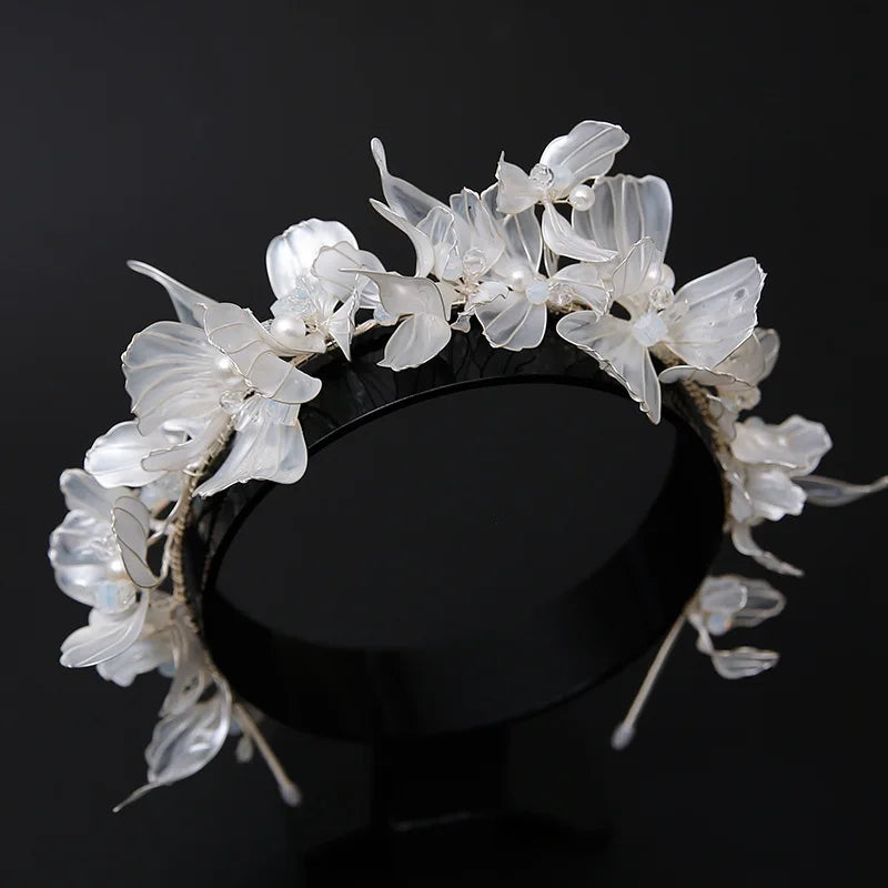 Luxury Silver Color Pearl Crystal Wedding Hairbands Hair Accessories Bridal Flowers Headpiece Women Bride Hair ornaments Jewelry - EUFASHIONBAGS