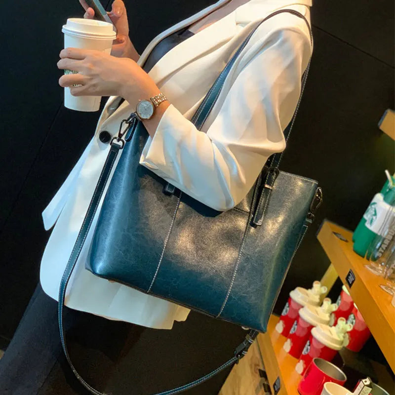 Genuine Leather Women's Tote Bag Luxury Designer Large Shoulder Bag Women Crossbody Bags Cowhide Shopping Handbags