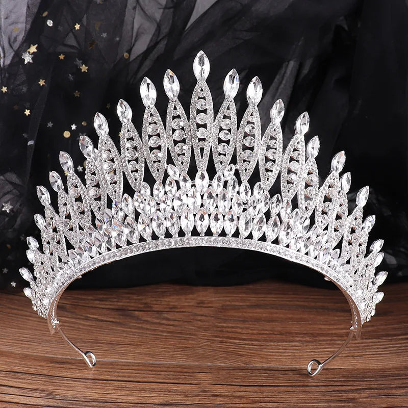 Luxury Crystal Wedding Hair Tiara Rhinestone Bridal Tiara Crown Silver Color Diadem Veil Tiaras Bride Hair Accessories Headpiece - EUFASHIONBAGS