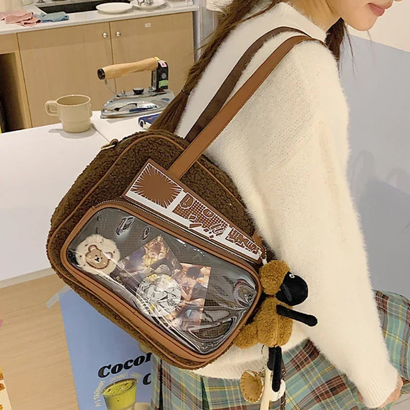 Y2K Anime Ita Bags Women Winter New Designer Aesthetic Tote Bag Subculture JK Uniform Fluffy Crossbody Shoulder Bolso Mujer - EUFASHIONBAGS