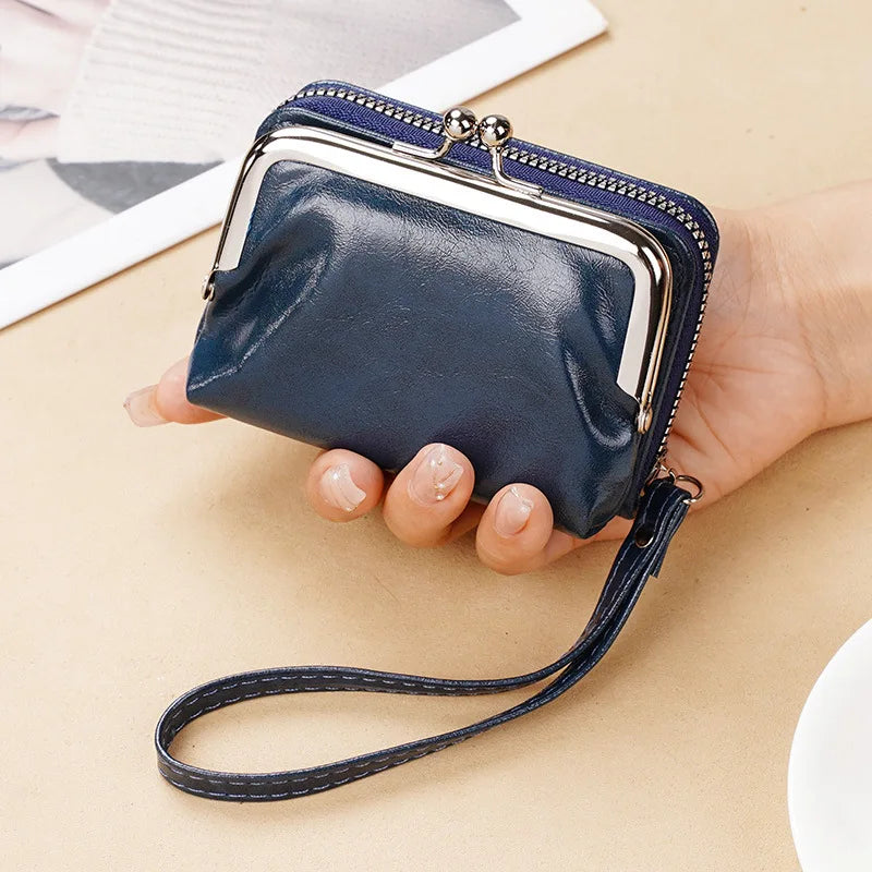 New Women's Wallet Wrist Strap Short Retro Style Coin Change Storage Bag Girls Portable Mini Card Holders Zipper Money Clip