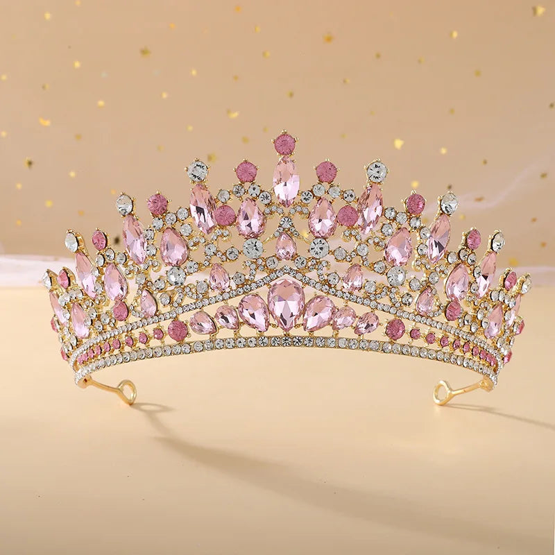 Fashion Gold Color Purple Lilac Pink Crystal Rhinestone Tiara Crowns Queen King Princess Wedding Hair Accessories Bridal Diadems - EUFASHIONBAGS