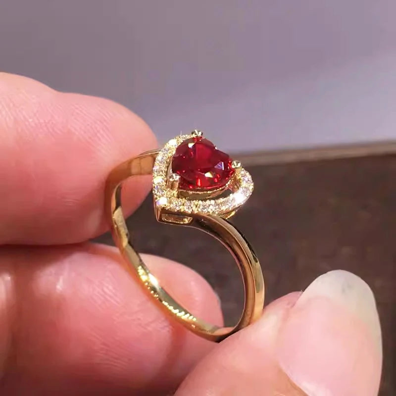 Red Love CZ Women Rings Gold Color for Wedding Engagement Heart Rings Anniversary Gift Jewelry Wholesale