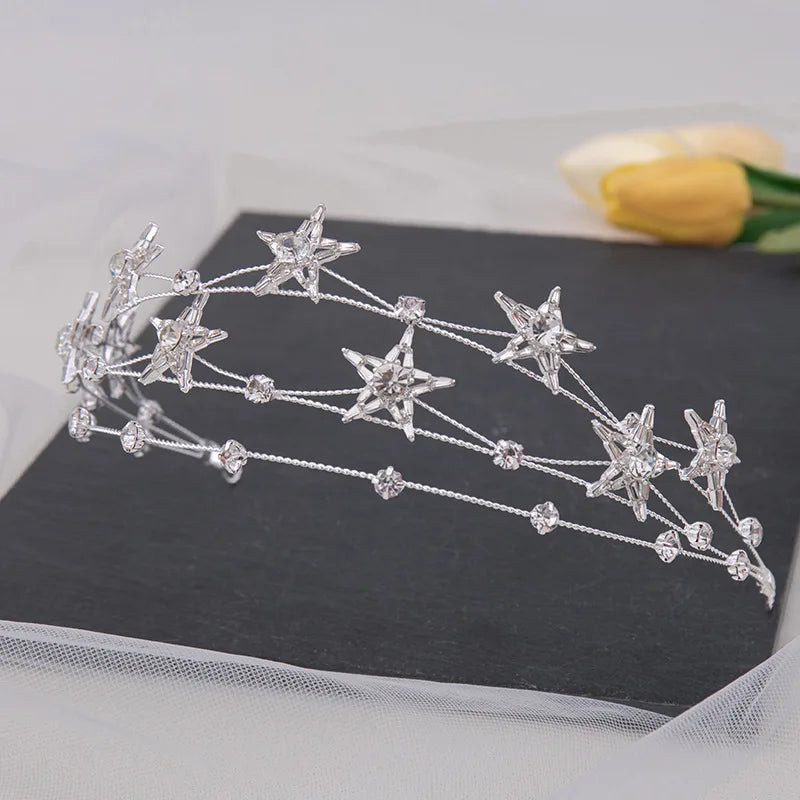 Handmade Multilayer Crystal Star Hairband Bridal Tiara Baroque Crown Rhinestone Pageant Diadem Headband Wedding Hair Accessories - EUFASHIONBAGS